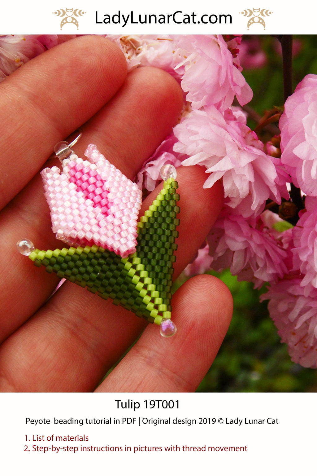Beading tutorial for Peyote stitch  Tulip flower 19T001 LadyLunarCat
