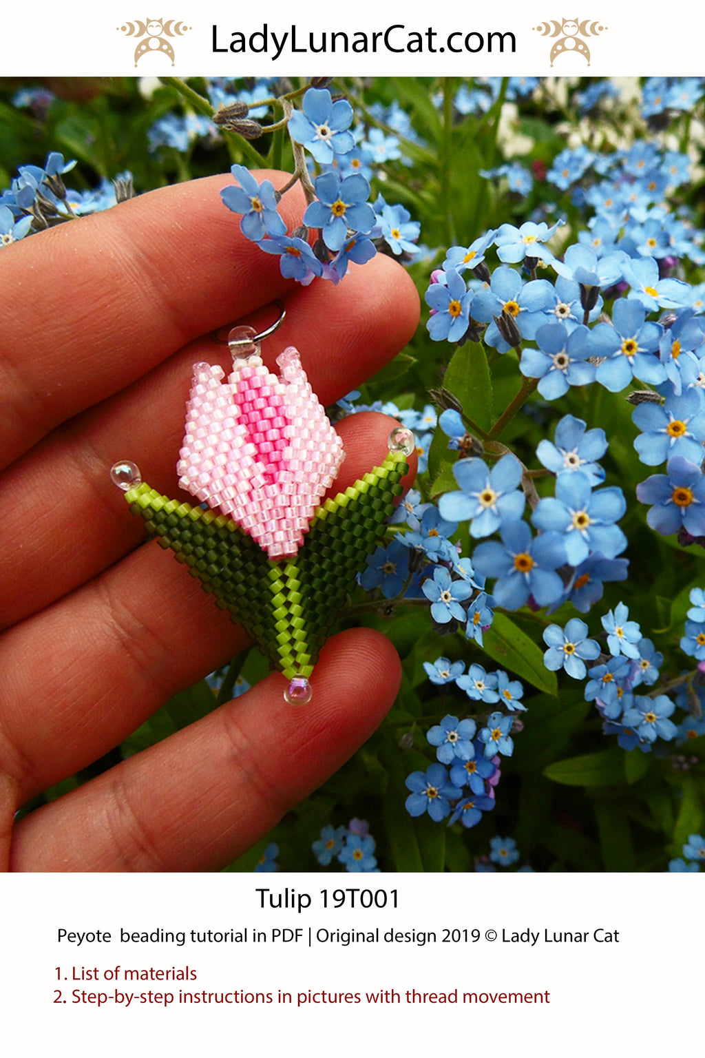 Beading tutorial for Peyote stitch  Tulip flower 19T001 LadyLunarCat
