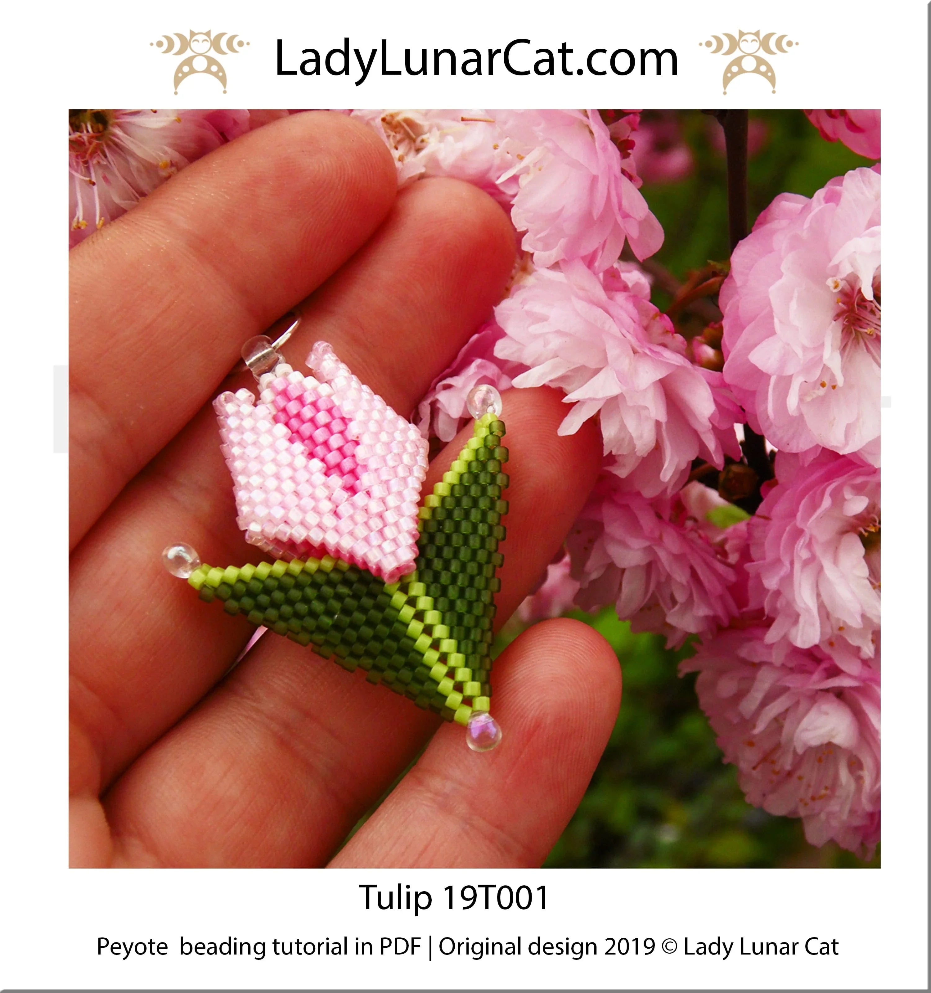 Peyote stitch 3D tulip - 2 sizes 5 colors brooch earrings pendant PDF LadyLunarCat