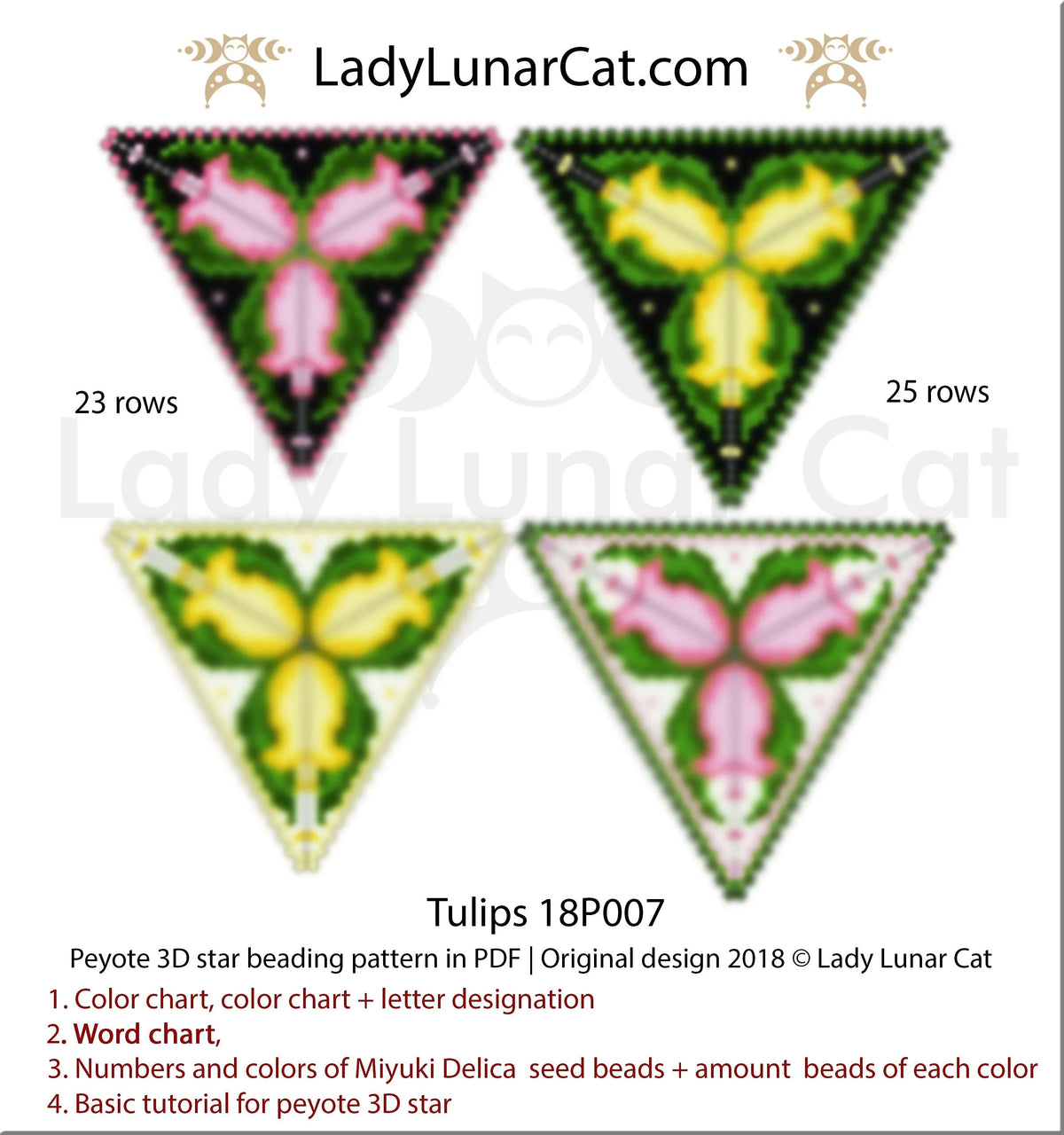 Tulips peyote triangle pattern PDF by Lady Lunar Cat — spring floral 18P007