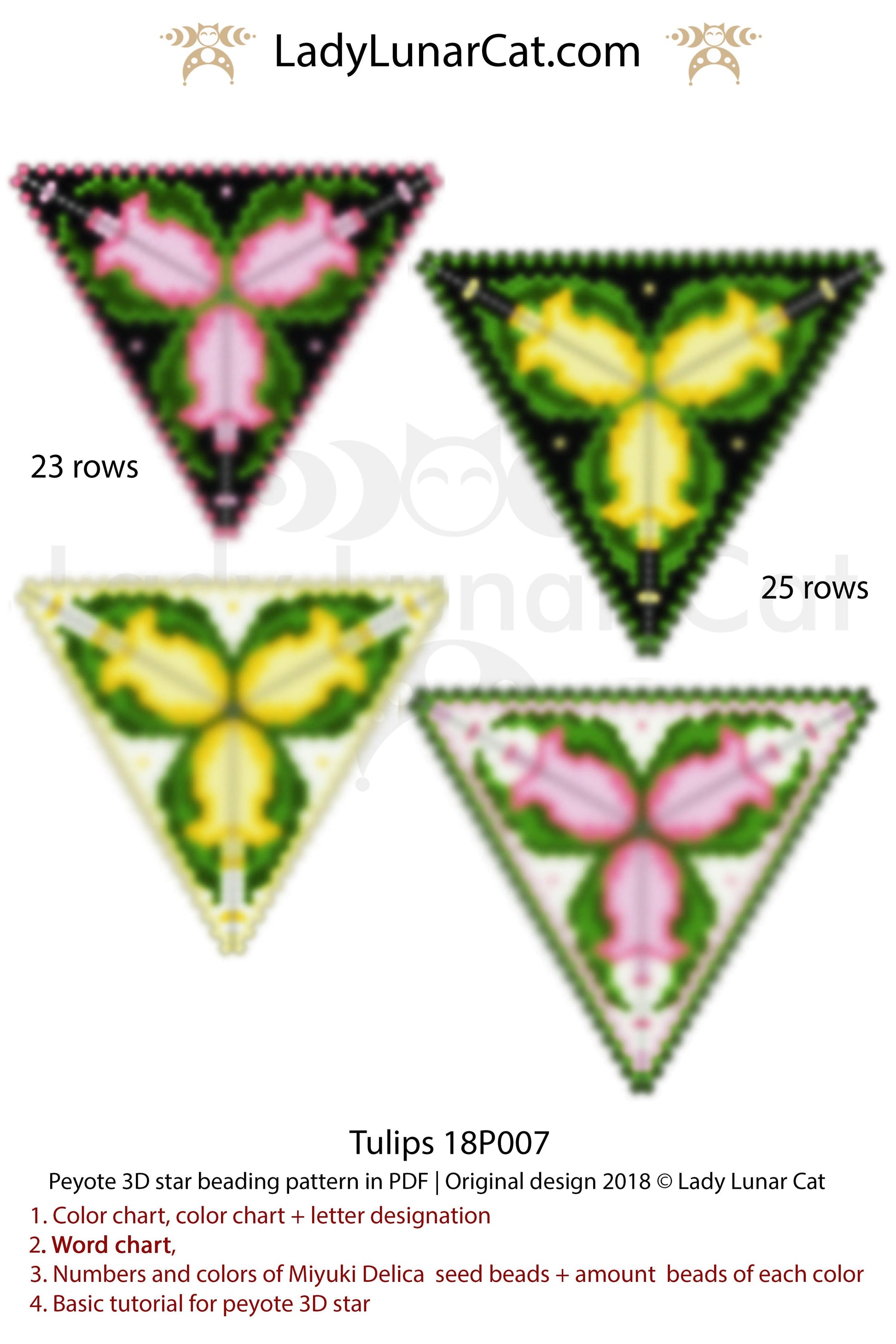 Peyote triangle pattern  Tulips 18P007 LadyLunarCat