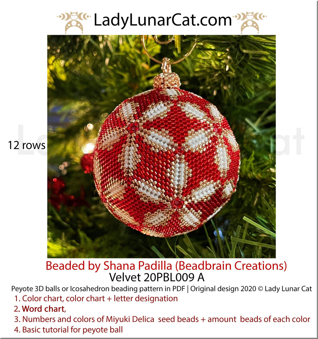 Peyote 3d ball pattern for beading | Beaded Icosahedron Velvet 20PBL009  12 rows LadyLunarCat