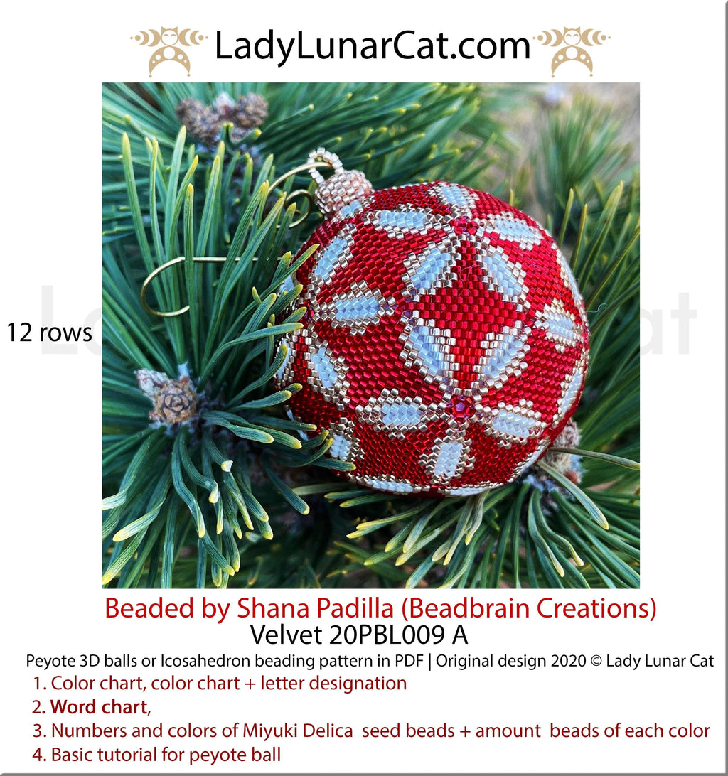 Peyote 3d ball pattern for beading | Beaded Icosahedron Velvet 20PBL009  12 rows LadyLunarCat