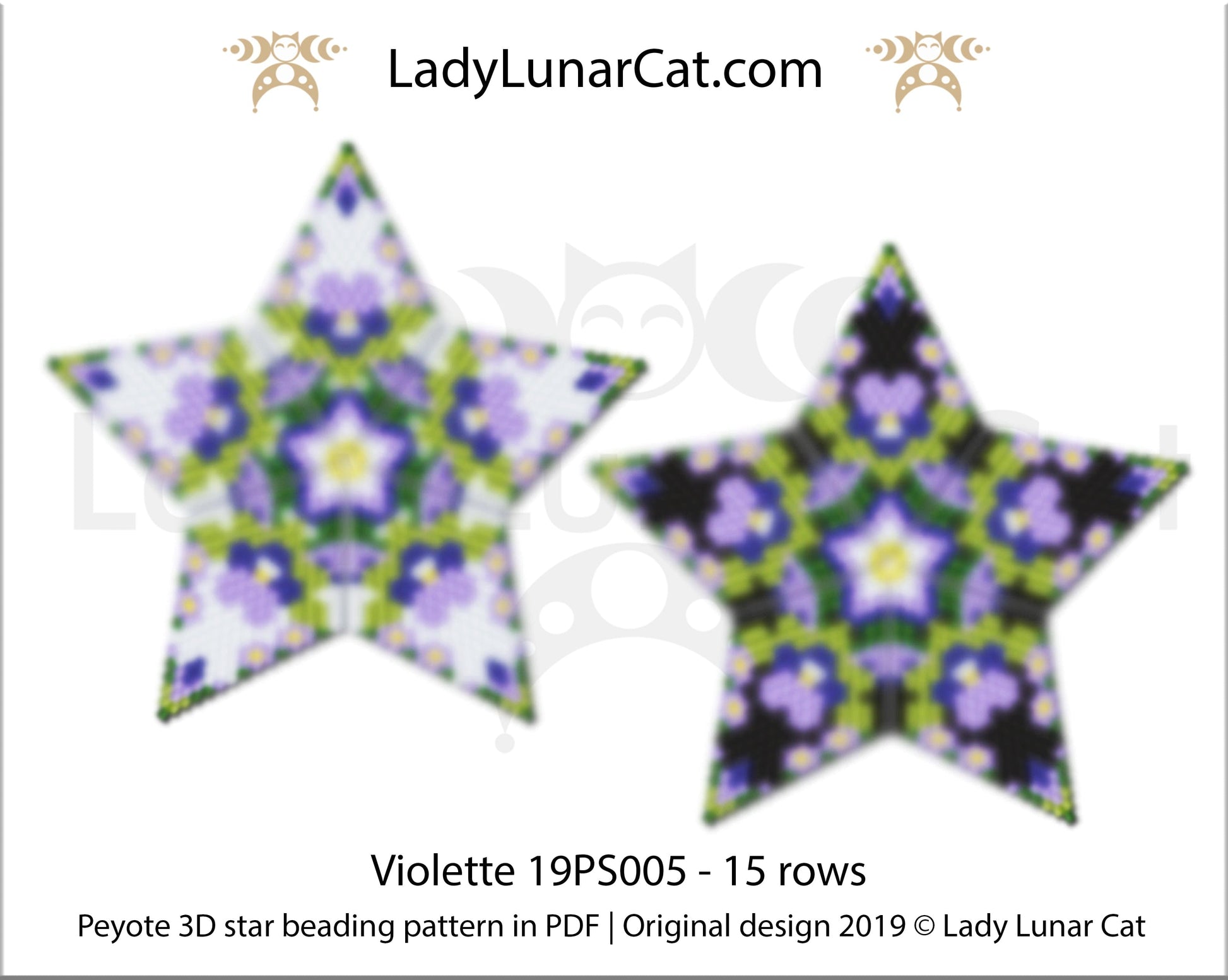 Peyote star pattern for beading - Violette 19PS005 15 rows LadyLunarCat