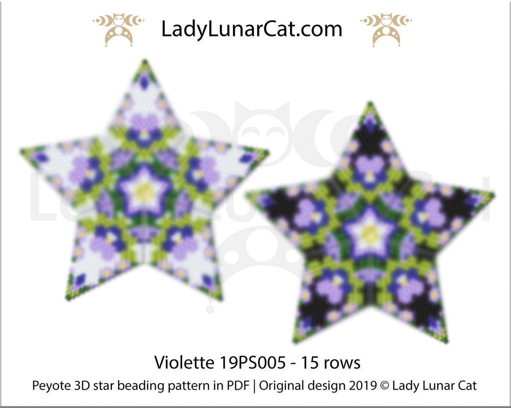 Peyote star pattern for beading - Violette 19PS005 15 rows LadyLunarCat