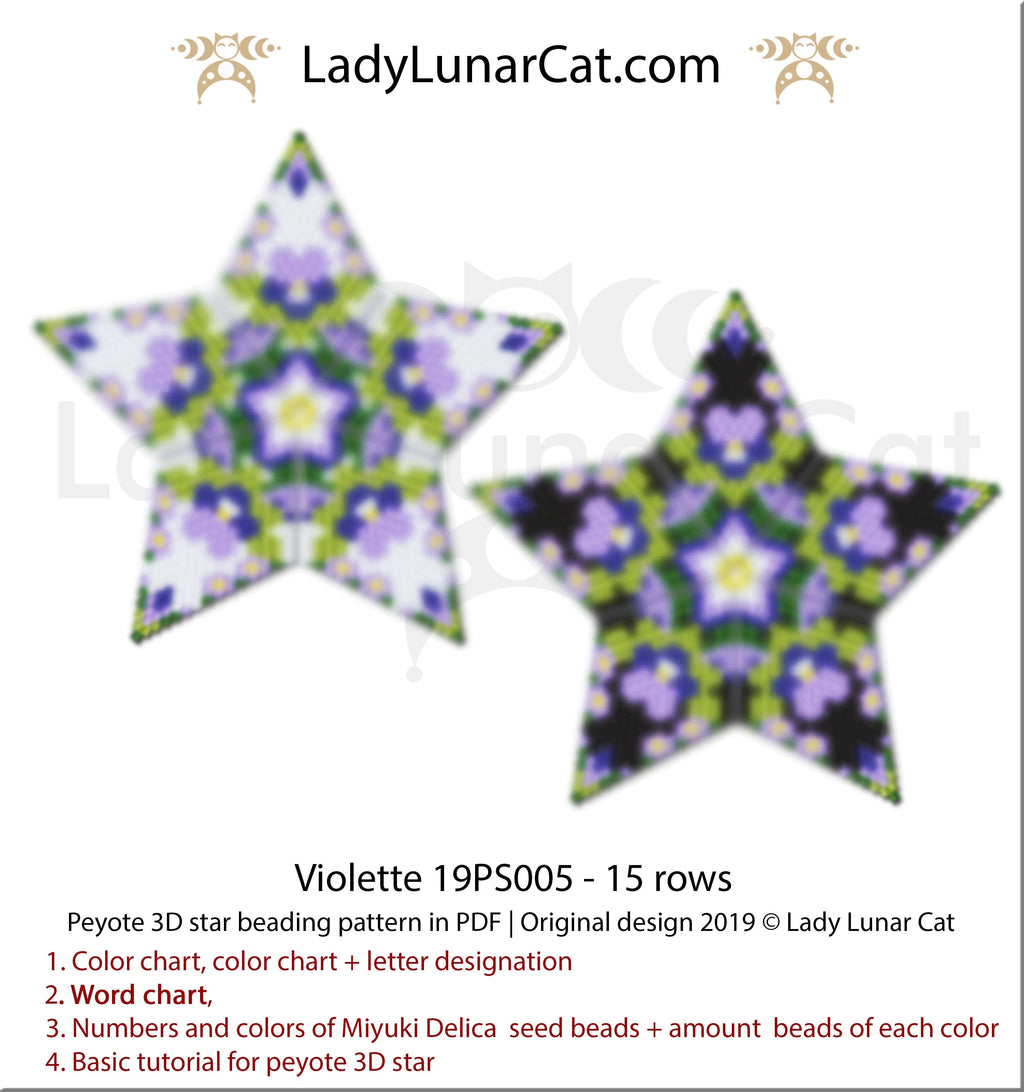 Copy of Peyote star pattern for beading, set - Spicy Evening 22PS008 14-15 rows LadyLunarCat