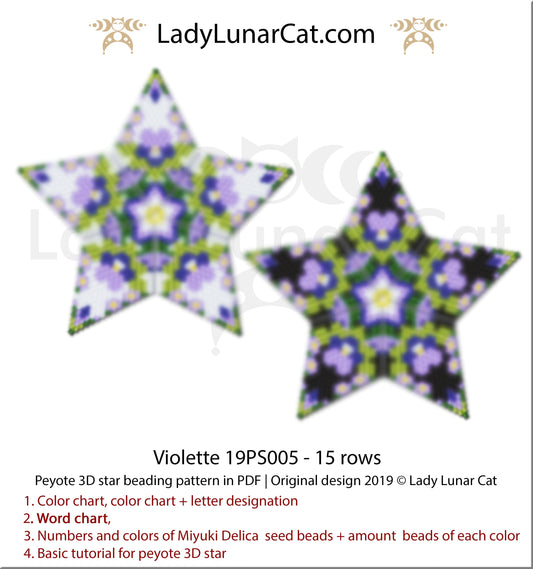 Copy of Peyote star pattern for beading, set - Spicy Evening 22PS008 14-15 rows LadyLunarCat