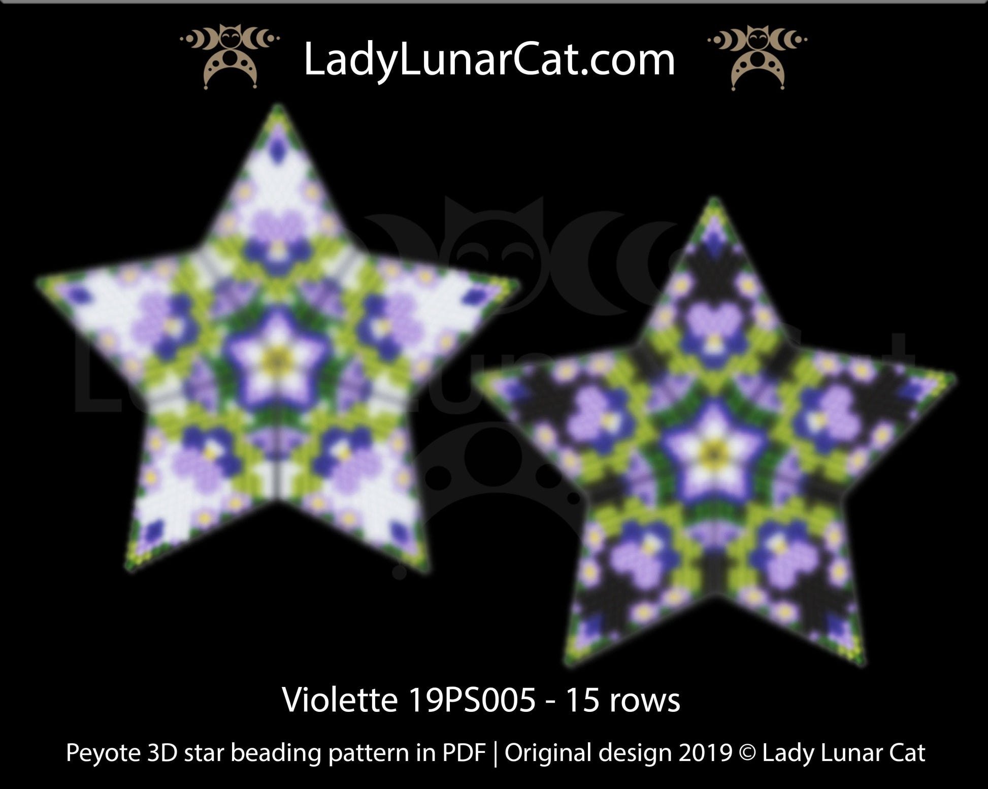 Peyote star pattern for beading - Violette 19PS005 15 rows LadyLunarCat