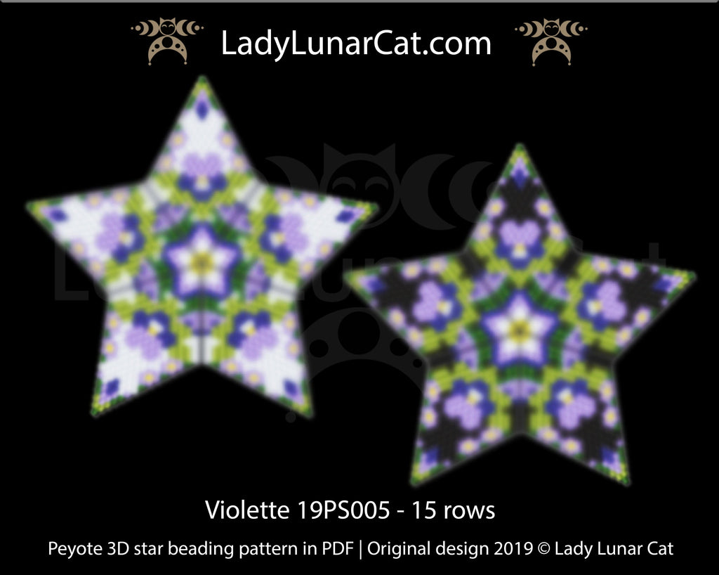 Peyote star pattern for beading - Violette 19PS005 15 rows LadyLunarCat