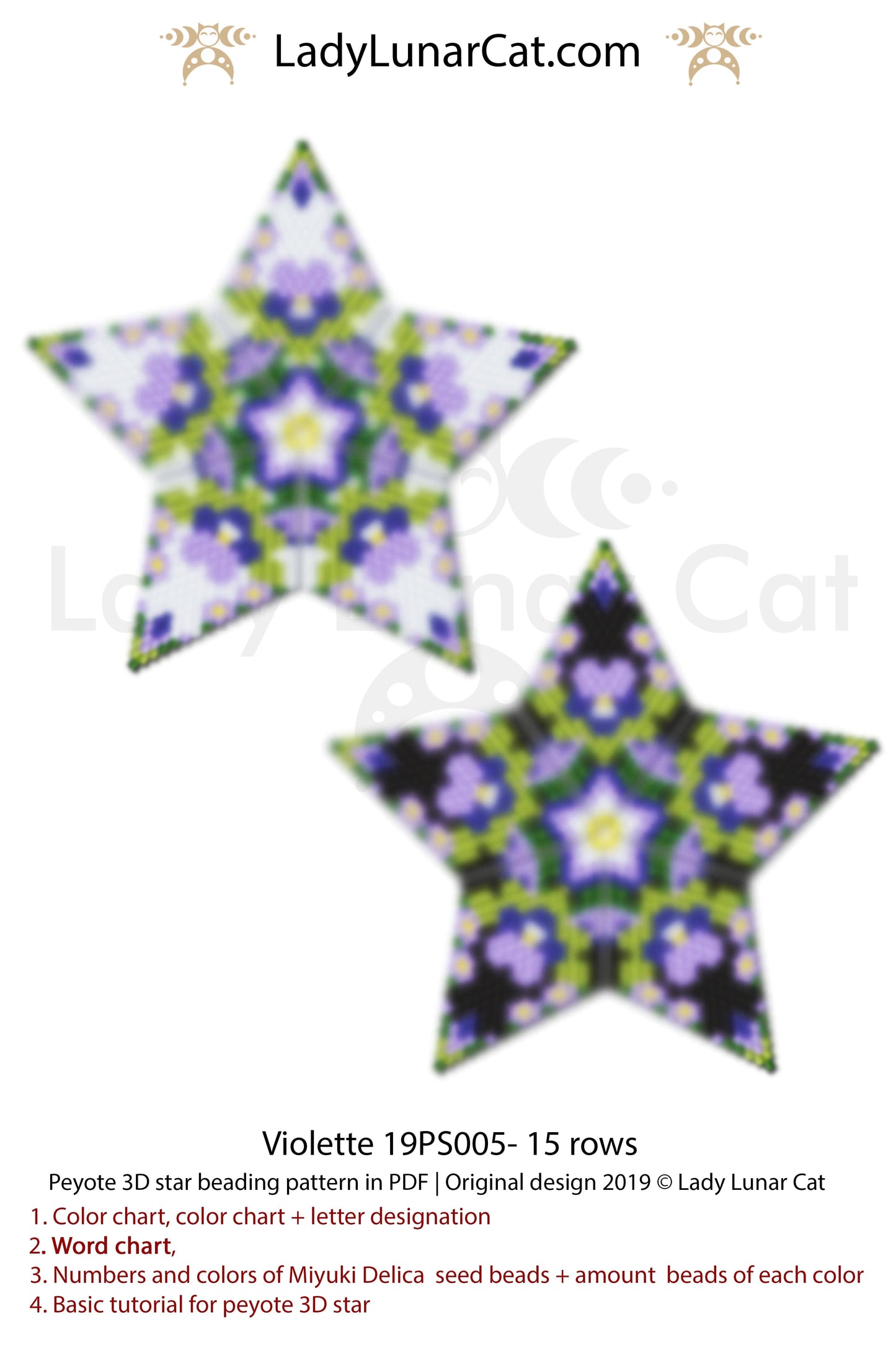 Copy of Peyote star pattern for beading, set - Spicy Evening 22PS008 14-15 rows LadyLunarCat