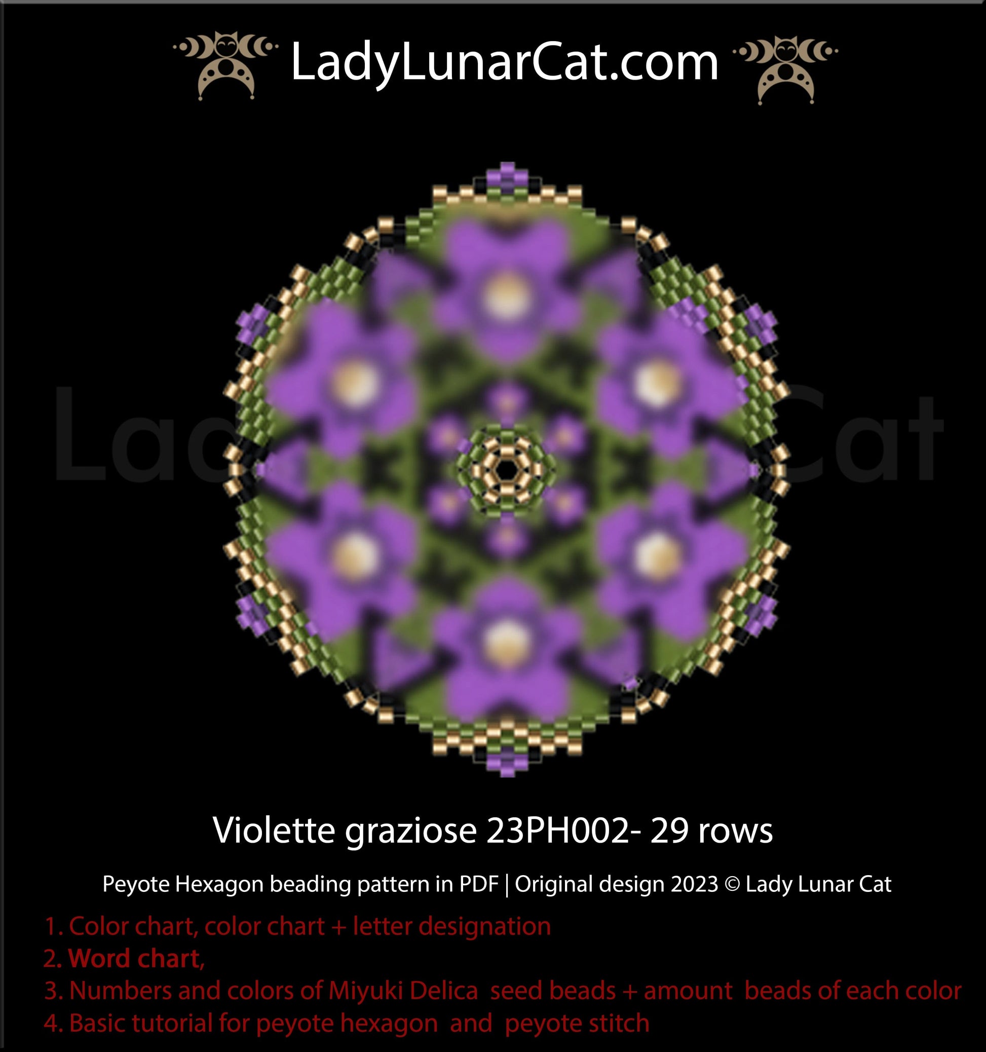 Copy of Peyote hexagon pattern for beading Spiderweb 22PH006 LadyLunarCat