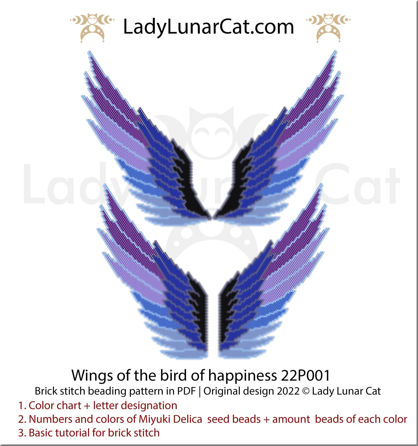 Brick stitch pattern for beading Wings of the bird of happiness 22P001 LadyLunarCat