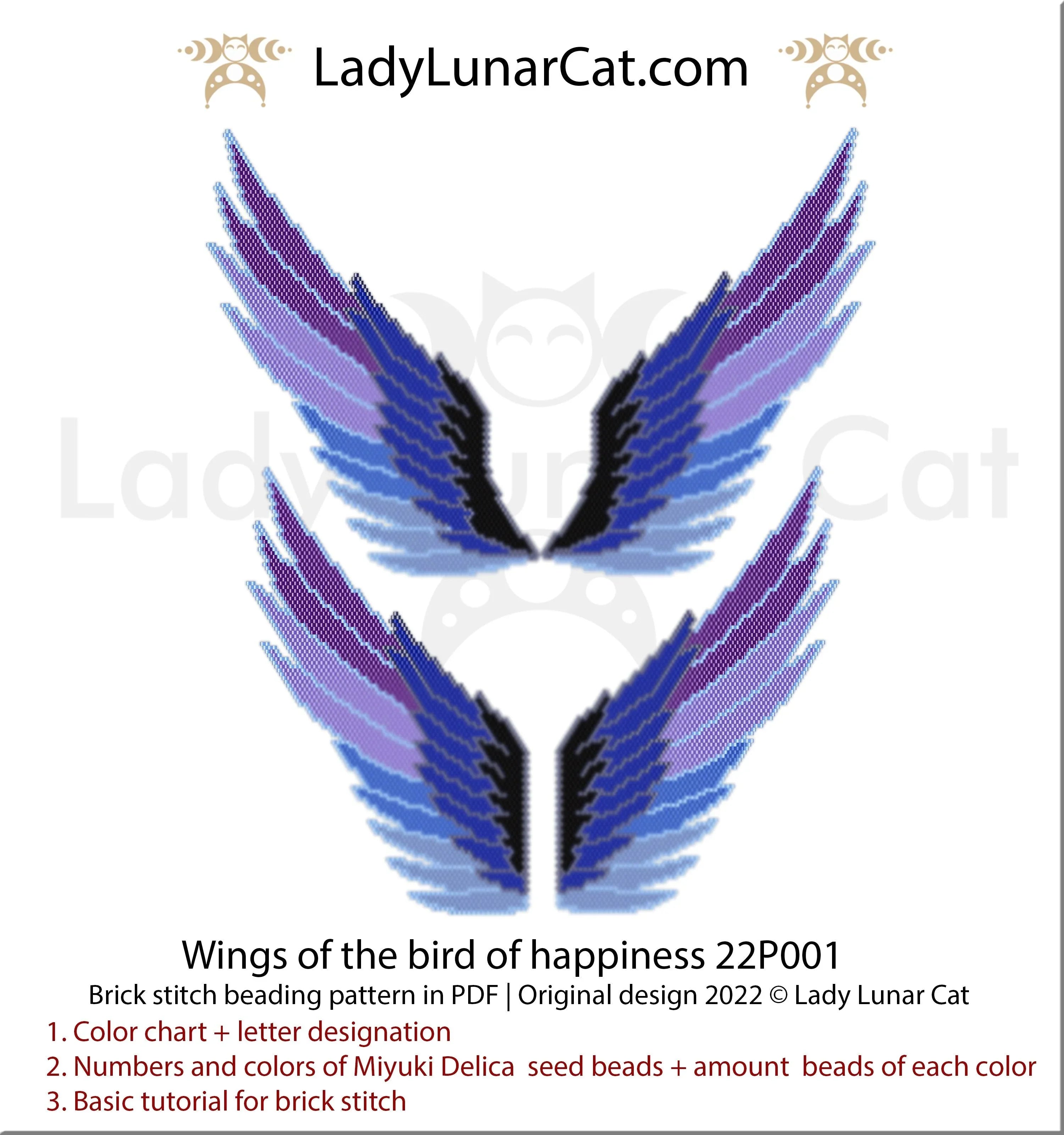 Bird of happiness brick stitch wings pattern PDF by Lady Lunar Cat — blue bird 22P001