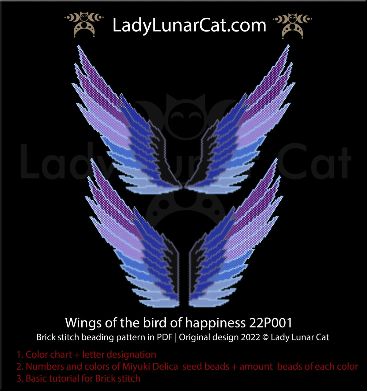 Blue bird of happiness wings — 8 colors, 118×68 beads, 2 widths, Miyuki Delica 11/0