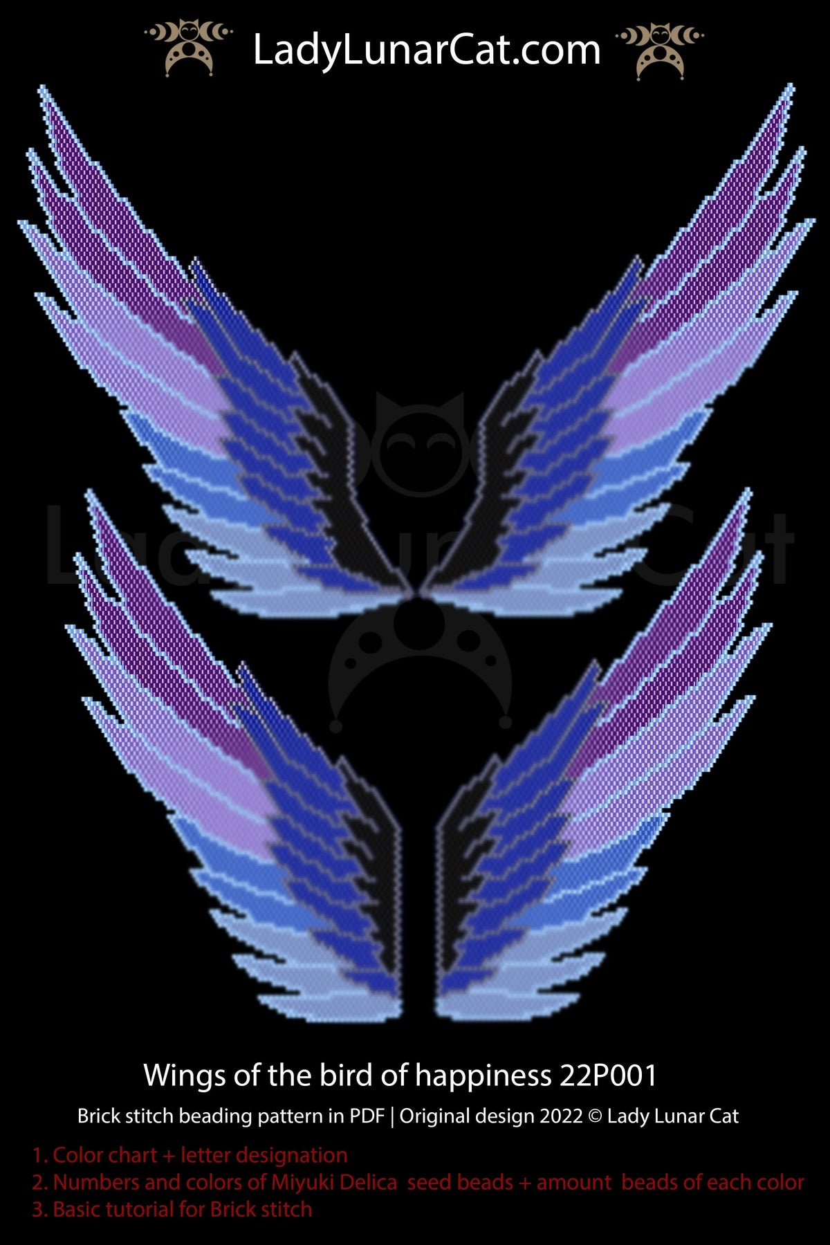 Beaded blue bird of happiness wings — brick stitch tutorial PDF for all levels