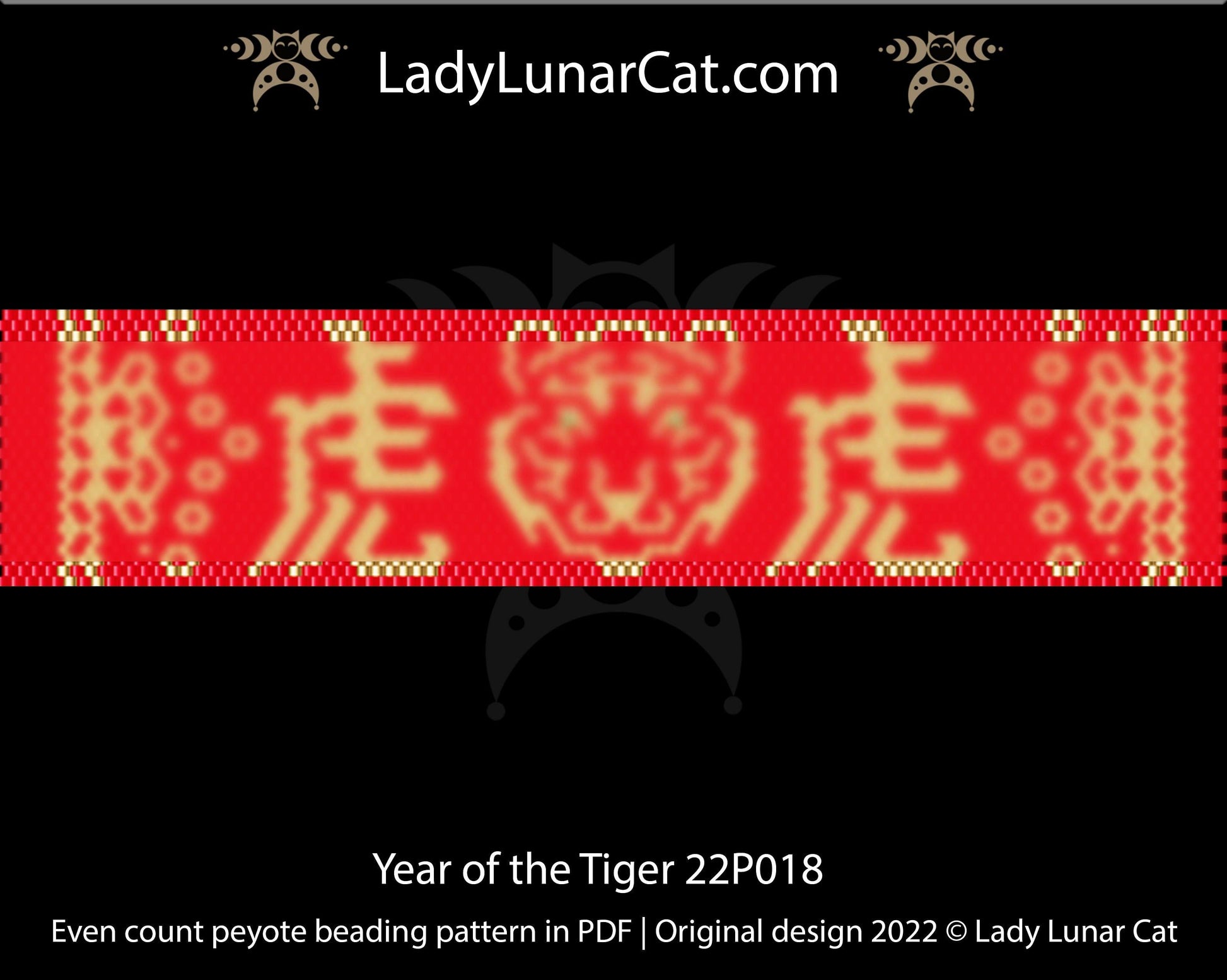 Even count peyote bracelet pattern for beading Year of the Tiger 22P018 LadyLunarCat