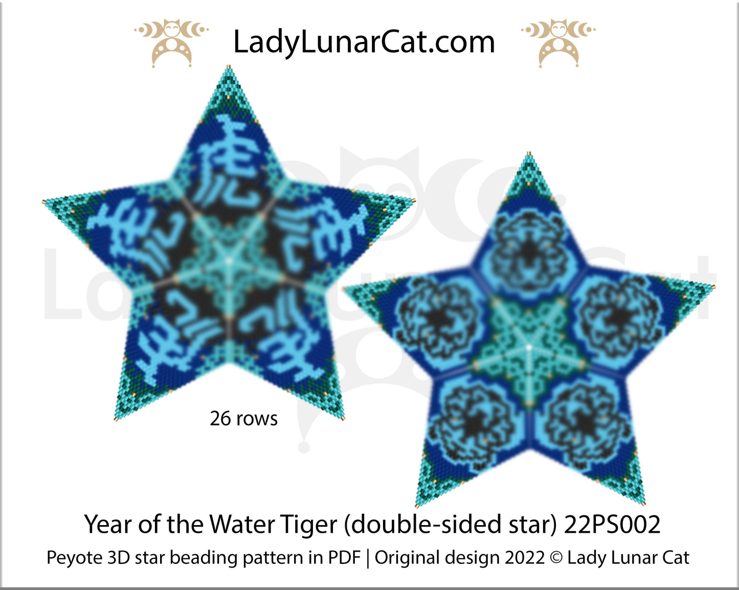 Beaded star pattern for beading- Year of the Water Tiger (double-sided star) 22PS002 26 rows LadyLunarCat