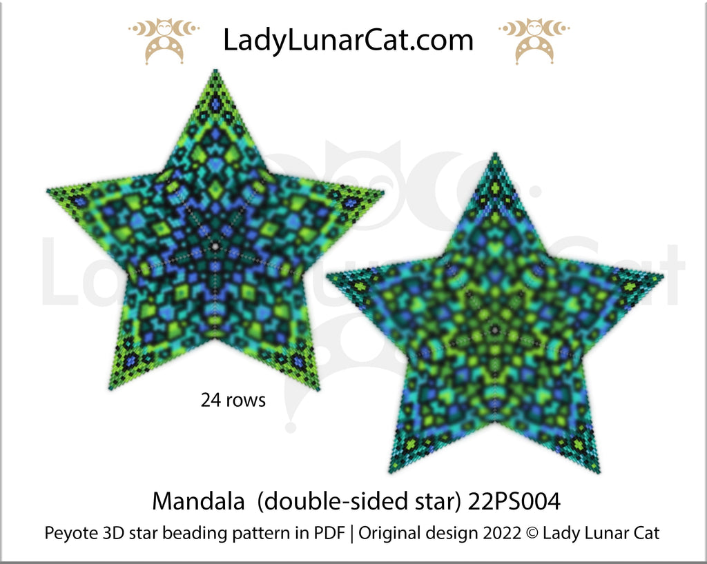 Peyote star pattern for beading - Mandala 22PS004 24 rows LadyLunarCat