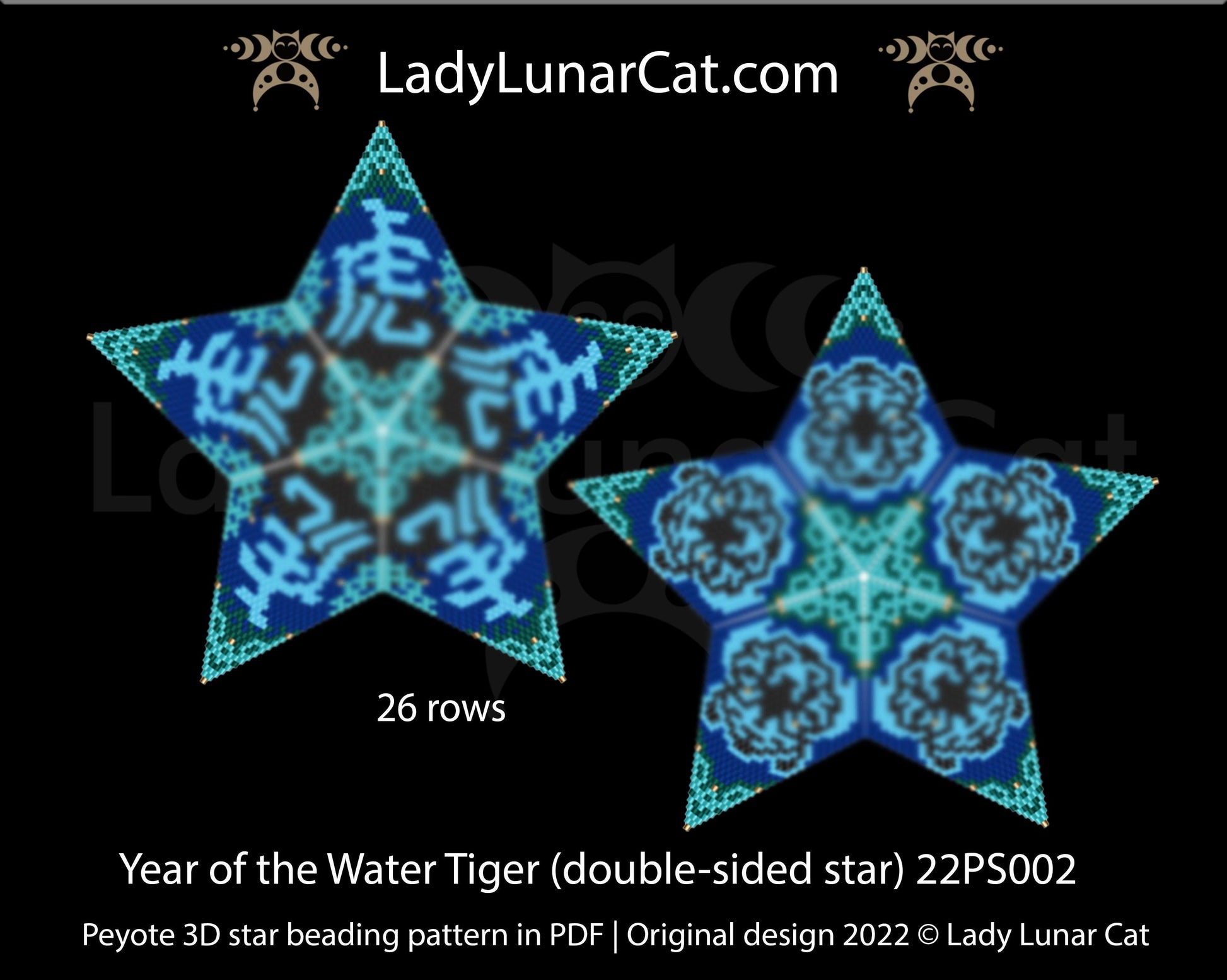 Beaded star pattern for beading- Year of the Water Tiger (double-sided star) 22PS002 26 rows LadyLunarCat