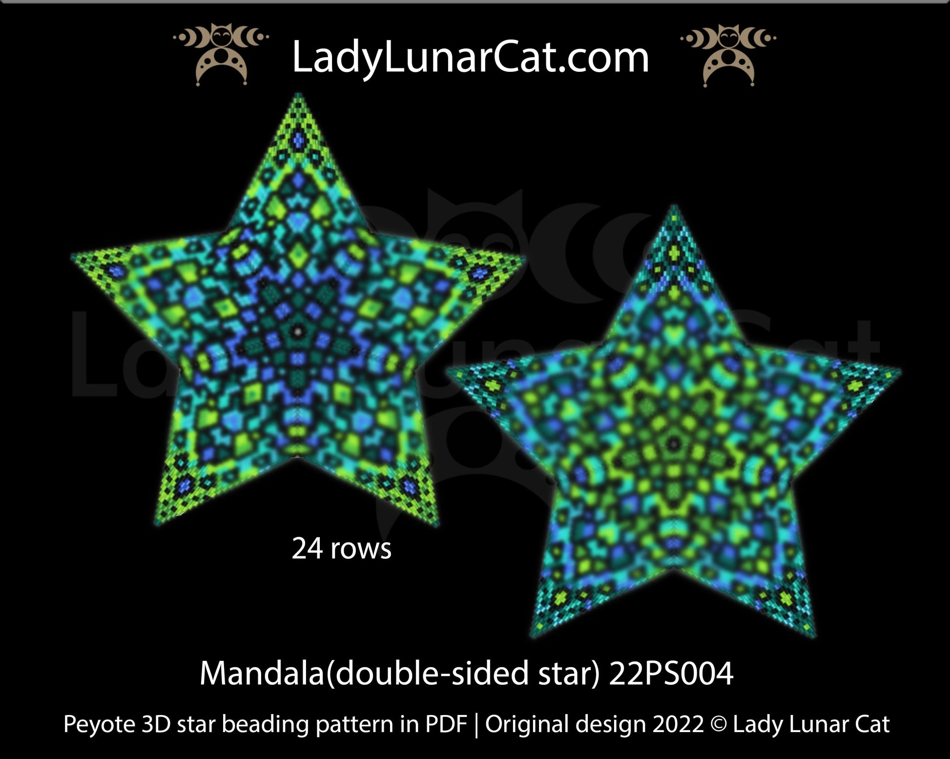 Peyote star pattern for beading - Mandala 22PS004 24 rows LadyLunarCat