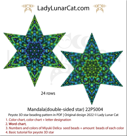 Peyote star pattern for beading - Mandala 22PS004 24 rows LadyLunarCat