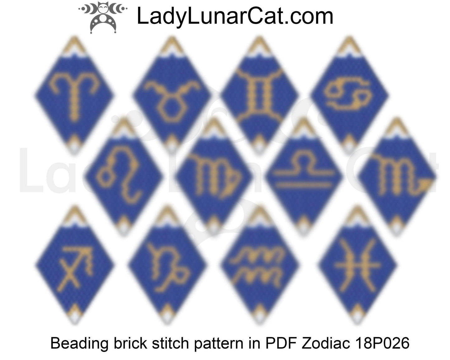 Zodiac brick stitch beading pattern Astrology 18P026 LadyLunarCat