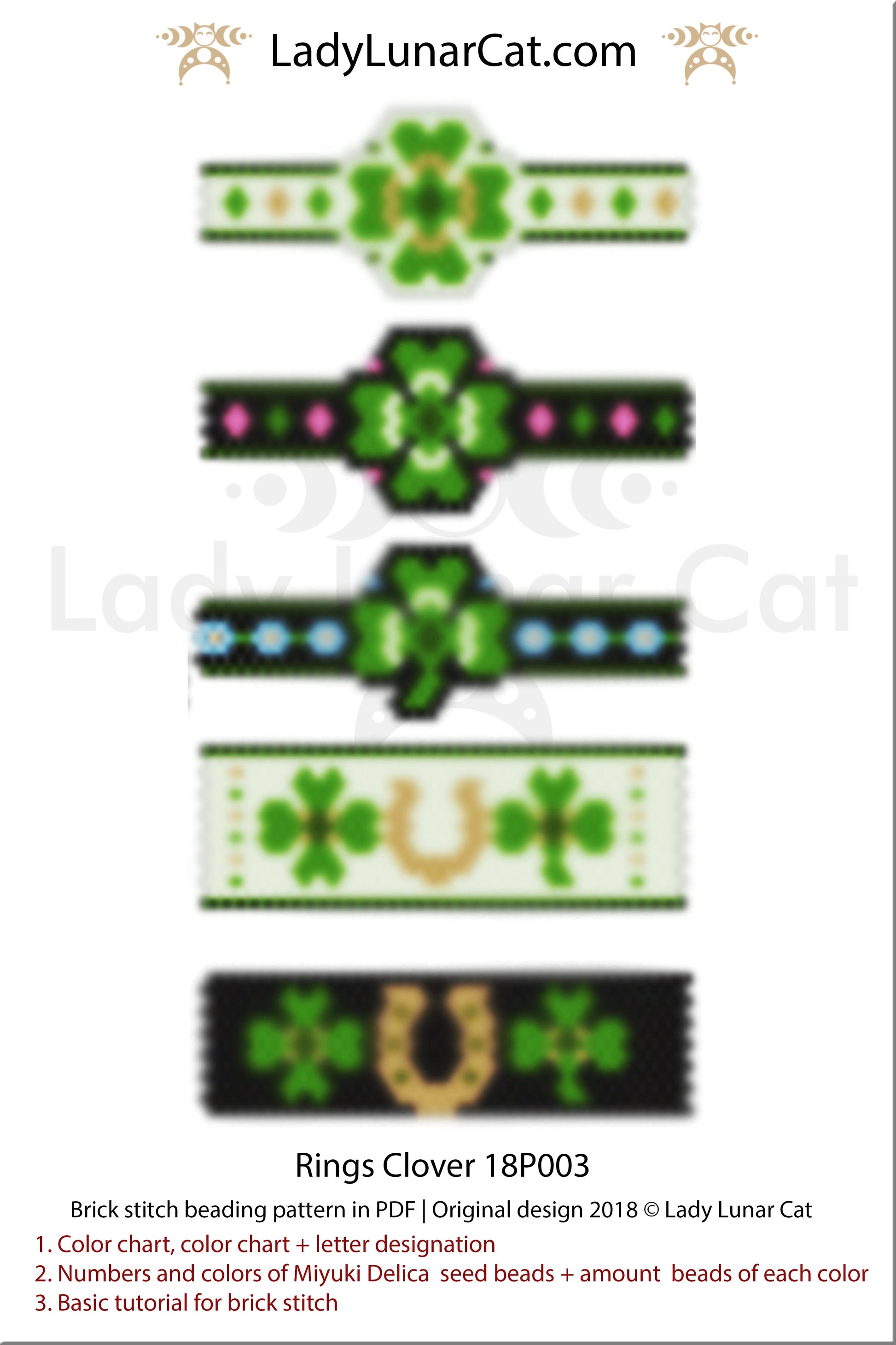 Peyote rings pattern for beading Clover 18P003 LadyLunarCat