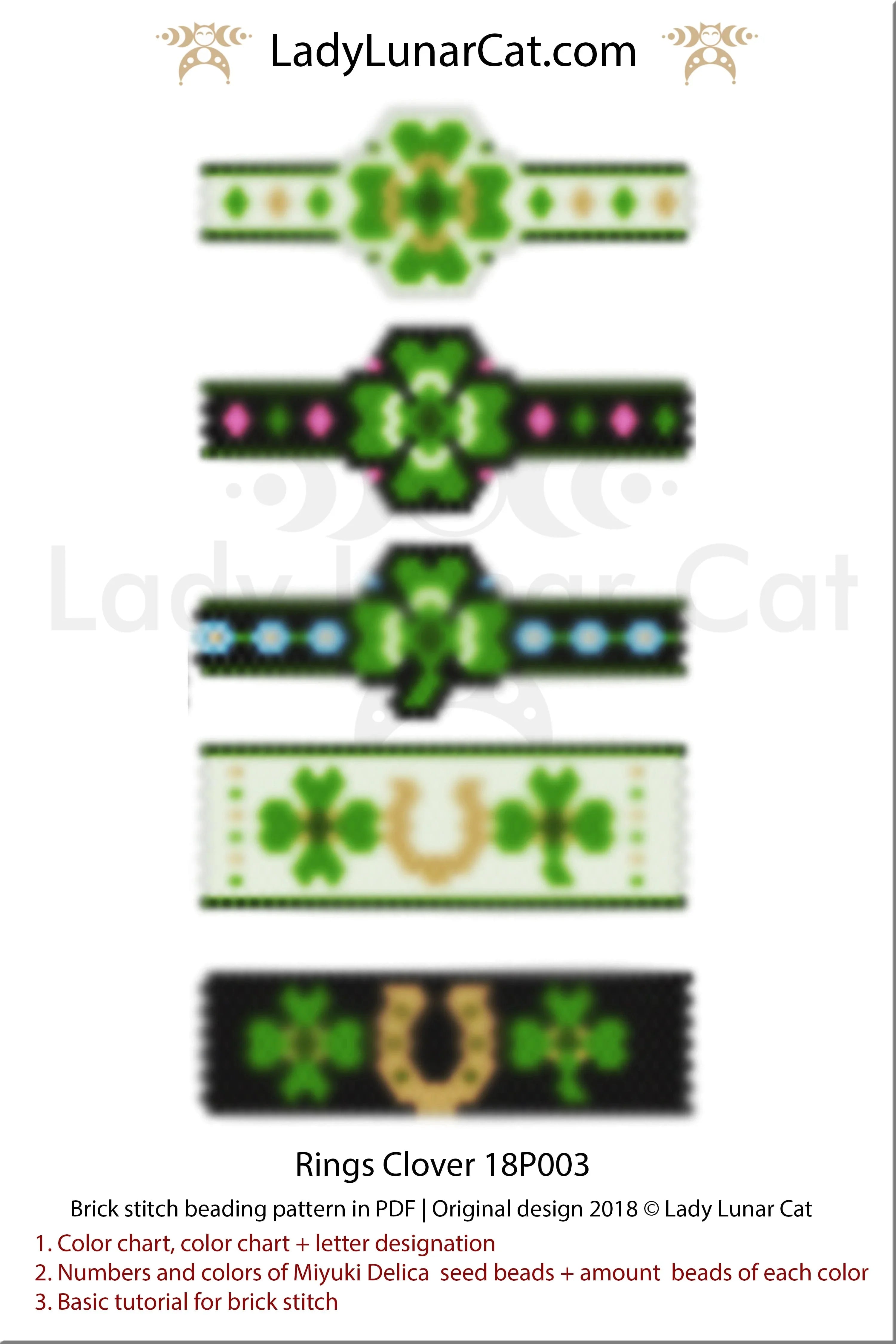 Peyote ring pattern clover — 35×17 beads, peyote or brick stitch, instant download