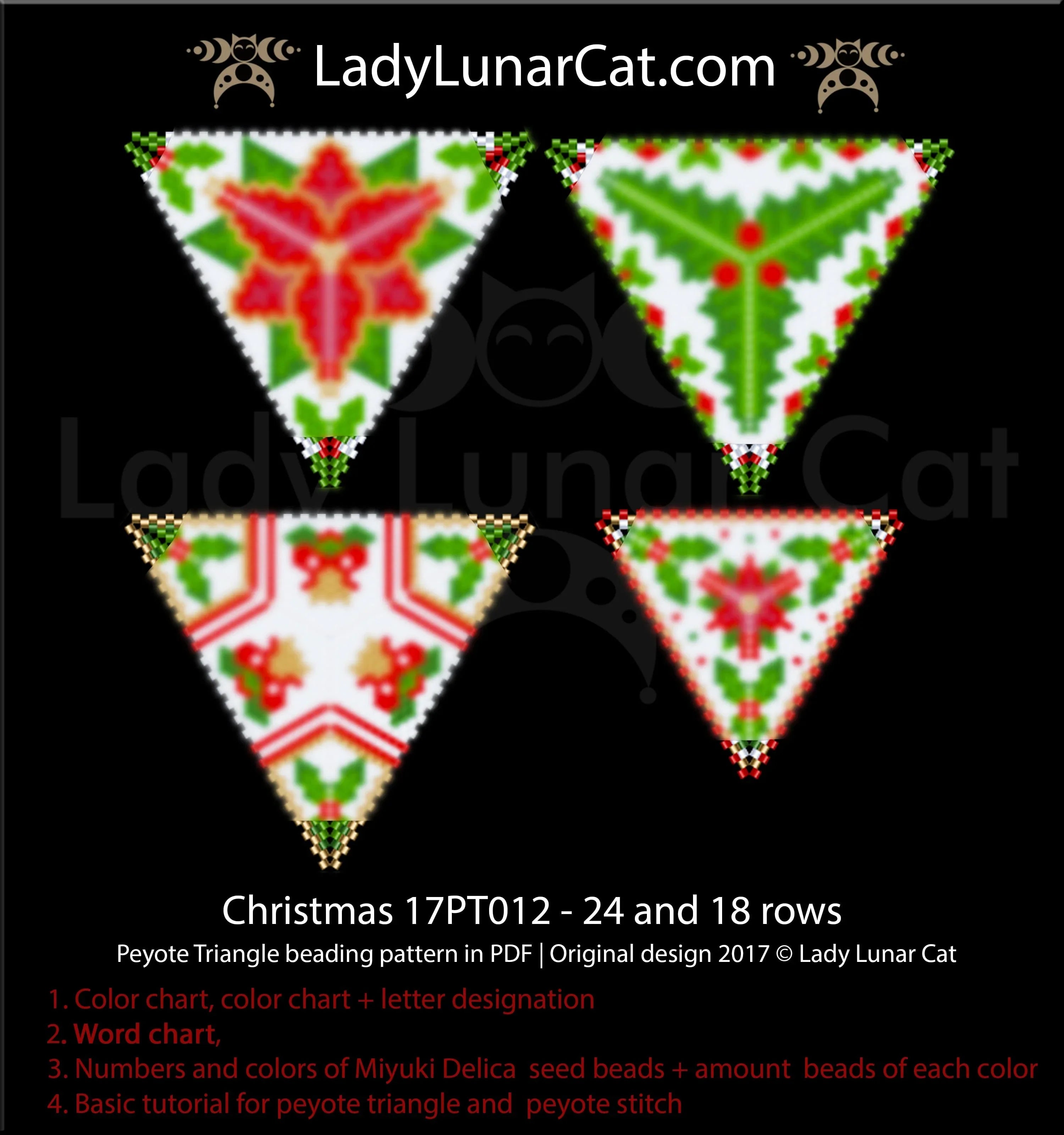 Christmas peyote triangle bundle PDF by Lady Lunar Cat — 4 patterns 2 sizes 17PT012
